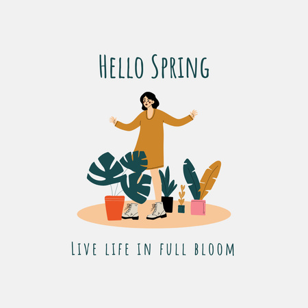 Spring Greeting with Woman and Houseplant Instagram Design Template
