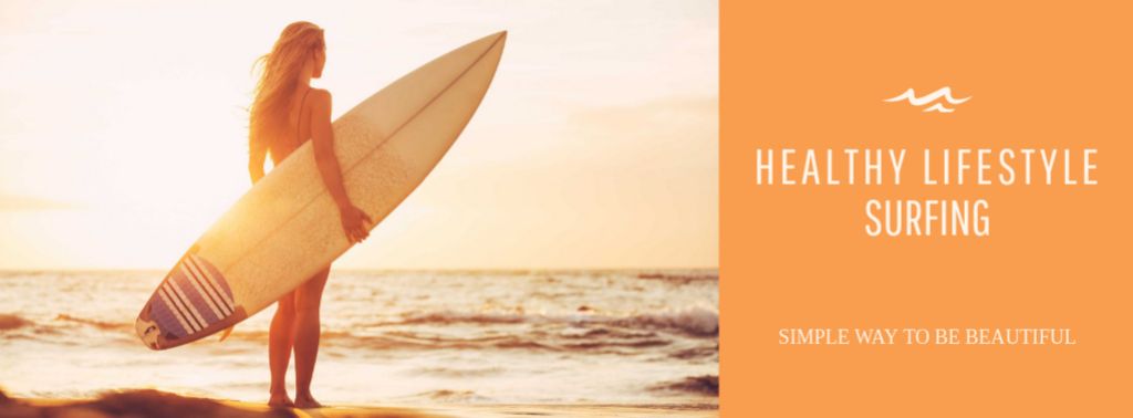 Template di design Summer Vacation Offer with Woman holding Surfboard Facebook cover