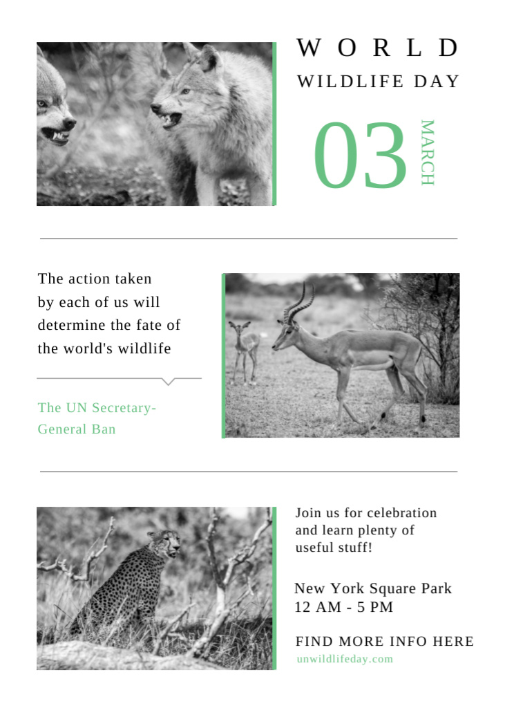 Ontwerpsjabloon van Flayer van World Wildlife Day with Animals in Natural Habitat