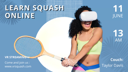 Woman in Virtual Reality Glasses Playing Squash Youtube Thumbnail Modelo de Design