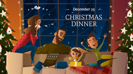 Happy Family on Festive Christmas Dinner FB event cover Design Template