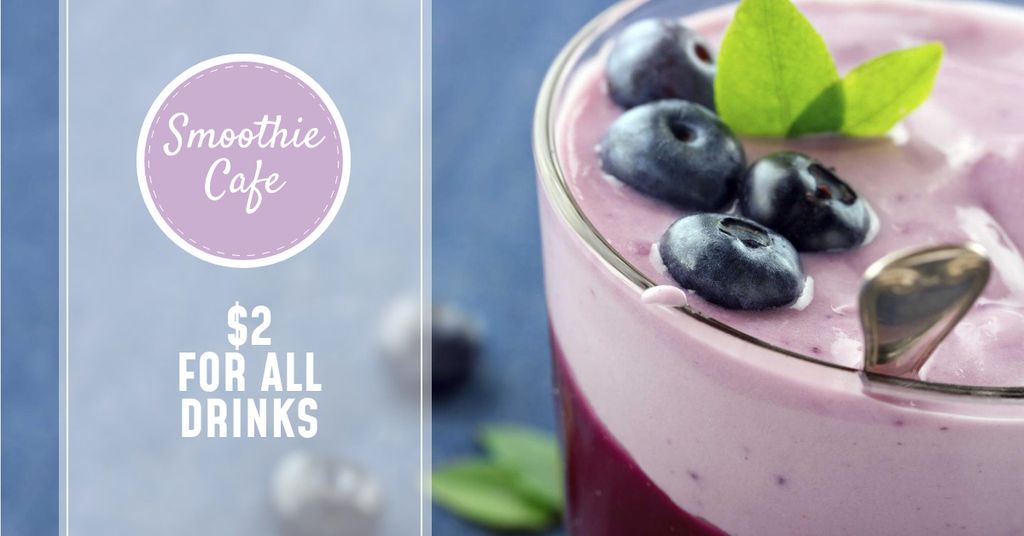 Ontwerpsjabloon van Facebook AD van Smoothie Cafe Advertisement Blueberries Drink