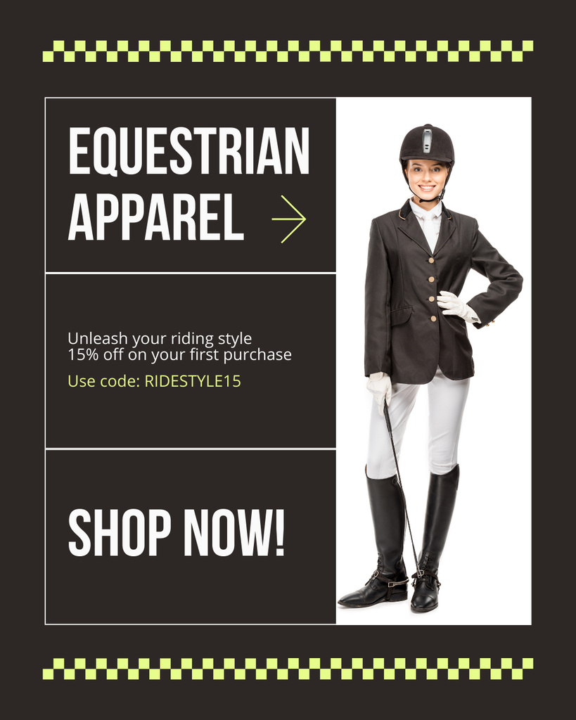 Plantilla de diseño de Big Sale of Special Clothes for Horseback Riding Instagram Post Vertical 