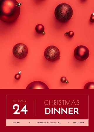 Christmas Dinner Announcement with Bright Tree Balls Invitation Design Template