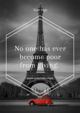 Ontwerpsjabloon van Flyer A6 van Citaat over liefdadigheid met de Eiffeltoren