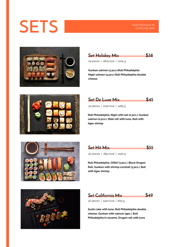 Designvorlage Asian cuisine Rolls sets für Menu