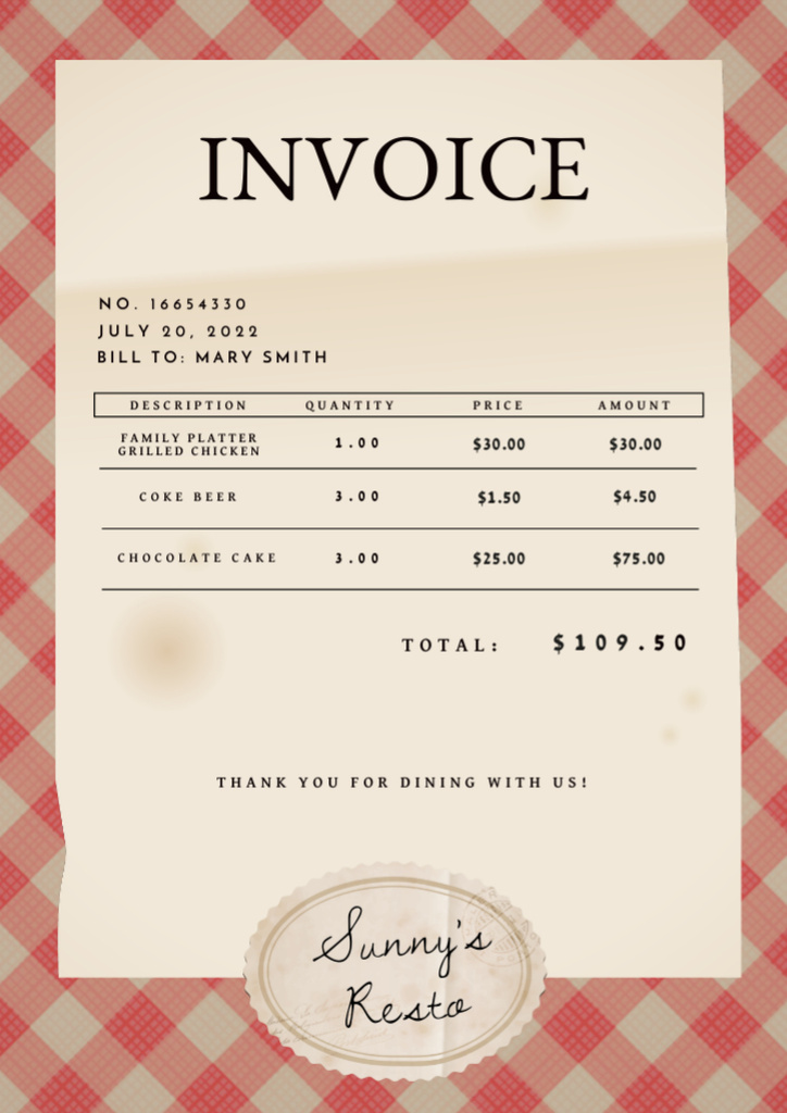 Coffee Shop Invoice Invoiceデザインテンプレート
