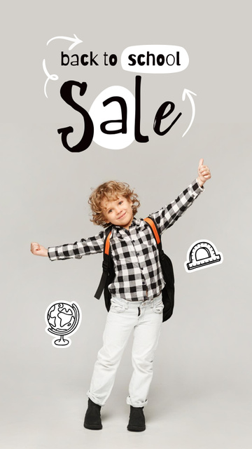 Back to School Sale Offer with Cute Pupil Boy Instagram Story tervezősablon