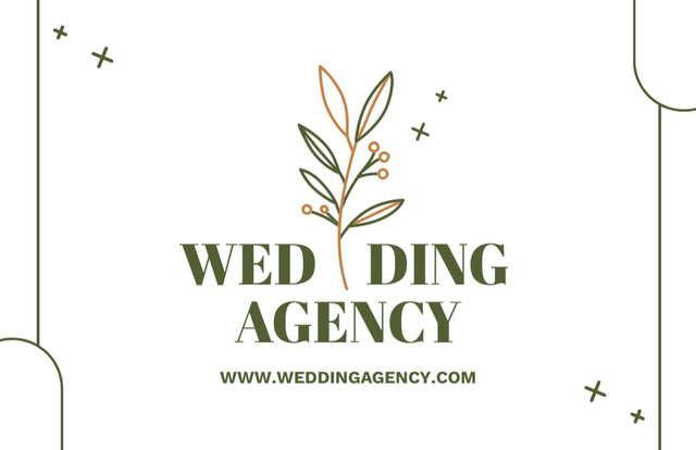 Wedding Agency Services with Green Branch Business Card 85x55mm Πρότυπο σχεδίασης