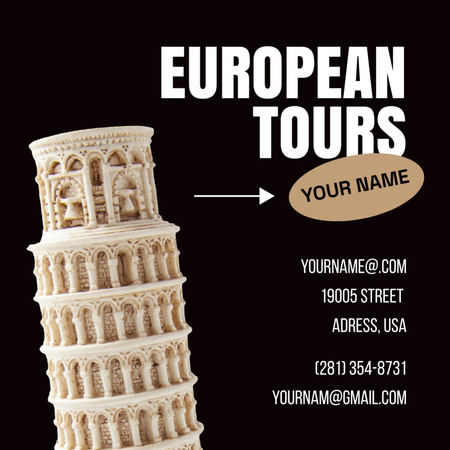 Travel Agency Ad with Leaning Tower of Pisa Square 65x65mm Design Template