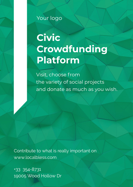 Crowdfunding Platform Ad on on Green Pattern Flyer A6デザインテンプレート