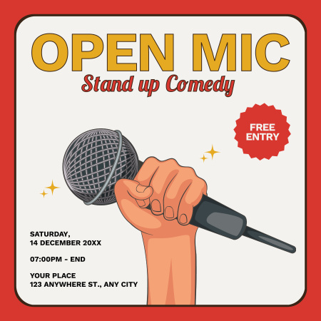 Template di design Aprire l'annuncio dello spettacolo del microfono con il microfono in mano Podcast Cover
