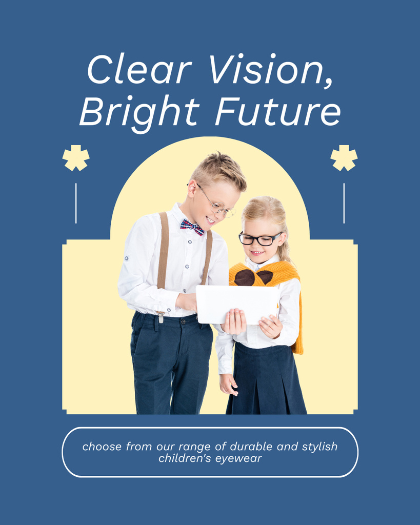 Designvorlage Offer Stylish Children's Glasses for Boys and Girls für Instagram Post Vertical
