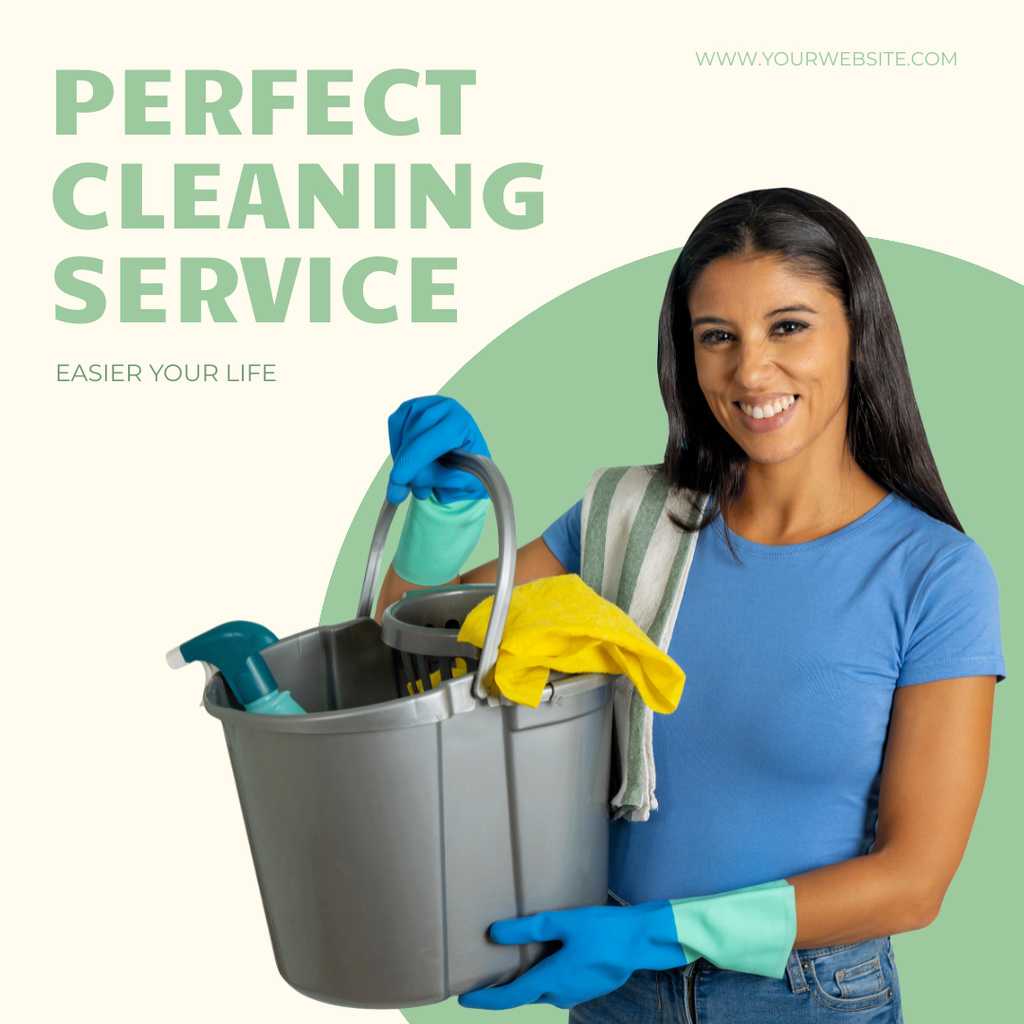 Perfect Cleaning Services Offer with Smiling Woman Instagram AD Πρότυπο σχεδίασης