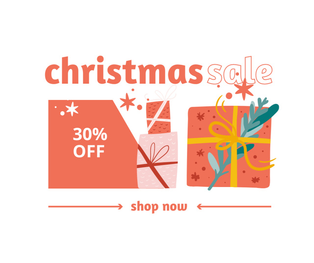 Christmas sale offer illustrated colorful Presents Facebook Modelo de Design