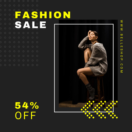Fashion Sale with Woman in Stylish Autumn Sweater Instagram Design Template