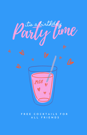Party Announcement with Cute Cocktail Illustration Invitation 5.5x8.5in Design Template