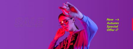 Fashion Ad with Stylish Girl in Neon Light Facebook Video cover tervezősablon