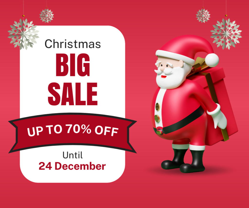 Ontwerpsjabloon van Facebook van Christmas Sale Offer Toylike Santa Carrying Present