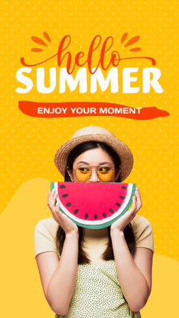 Beautiful Woman with Watermelon Instagram Story Design Template