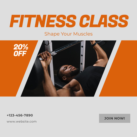 Gym Ad with Man Lifting Barbell Instagram Design Template