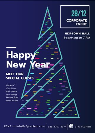Stylized Christmas tree for corporate New Year Invitation Design Template