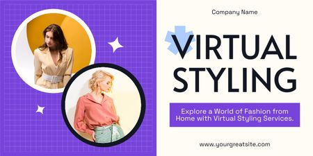 Modèle de visuel Annonce de services de stylisme virtuels sur violet - Twitter