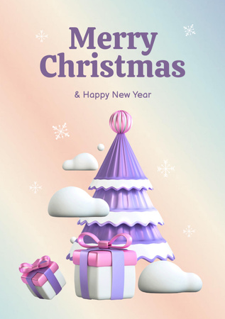 Christmas and New Year Cheers with Tree Gradient Postcard A5 Vertical Design Template