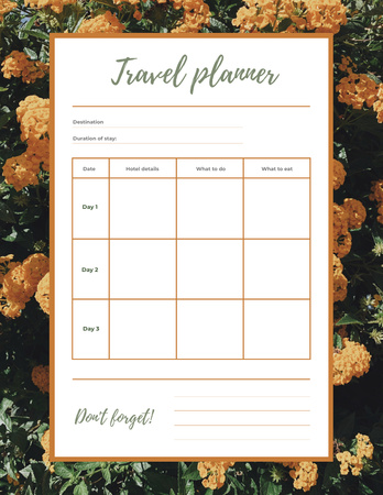 Travel Planner in Yellow Flowers Frame Notepad 8.5x11in Design Template