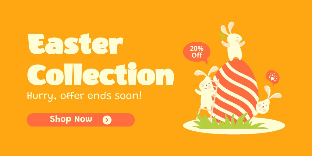 Easter Collection Ad with Bright Illustration of Bunnies Twitter Design Template
