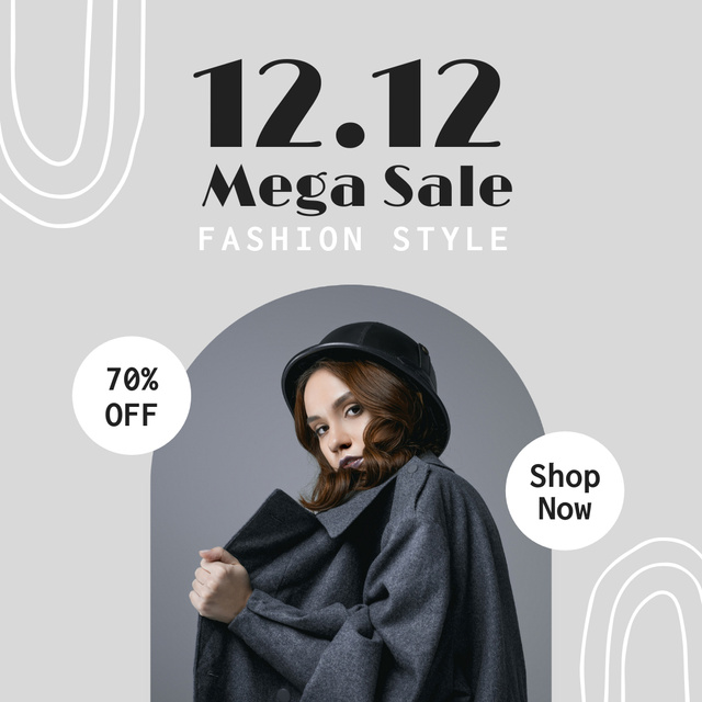 Fashion Mega Sale Ad with Stylish Girl Instagram Πρότυπο σχεδίασης