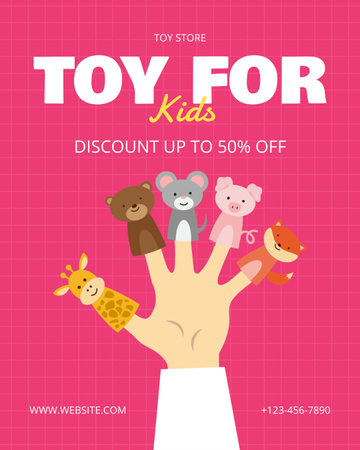 Designvorlage Bieten Sie Rabatte auf Spielzeug für Kinder bei Hot Pink für Instagram Post Vertical