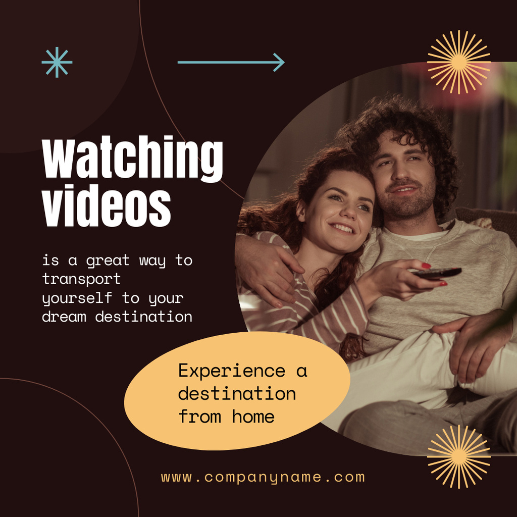 Happy Couple Watching Film for Travel Video Inspiration Instagram Design Template