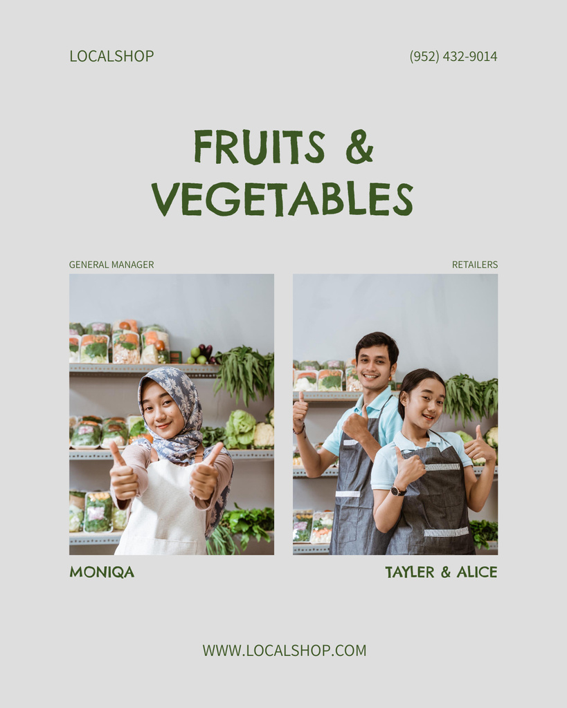 Grocery Store Offer with Asiaan Man and Woman Poster 16x20inデザインテンプレート