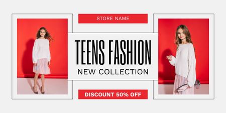 Teen Fashion Collection With Discount Twitter Design Template