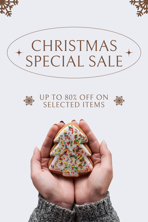 Bakery Ad with Christmas Tree Cookie in Female Hands Pinterest Design Template