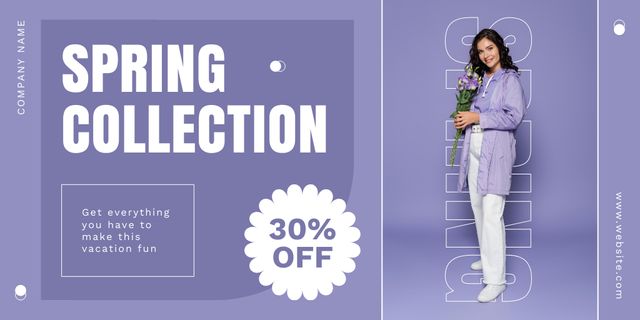Women's Spring Collection Sale Announcement on Purple Twitterデザインテンプレート