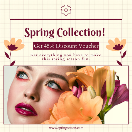 Spring Sale Announcement with Beautiful Woman with Lilies Instagram AD Design Template