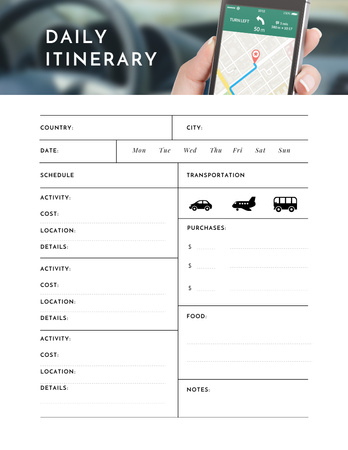 Daily Itinerary with Compass Notepad 8.5x11in Design Template