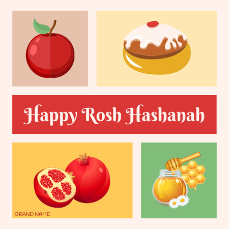 Rosh Hashanah Wishes With Illustrated Food Instagram Design Template