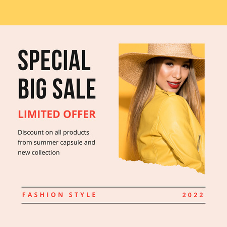 Designvorlage Special Big Sale Announcement with Stylish Girl für Instagram