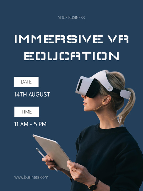 Virtual Education Ad with Woman in VR Headset Poster US – шаблон для дизайна
