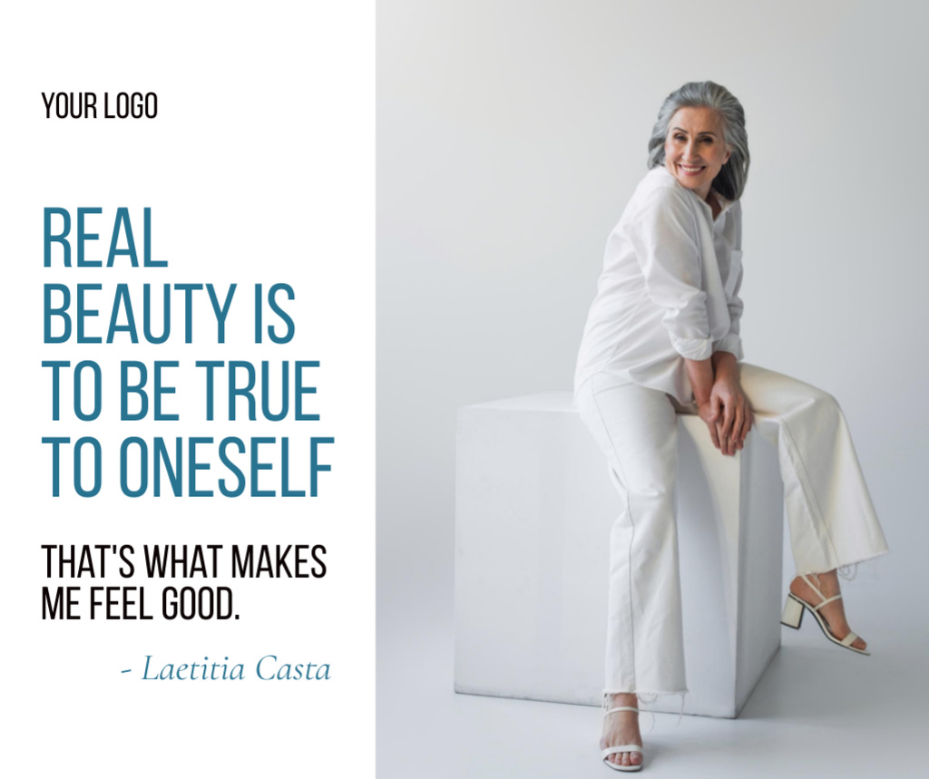 Platilla de diseño Citation about Real Beauty with Stylish Senior Woman Facebook