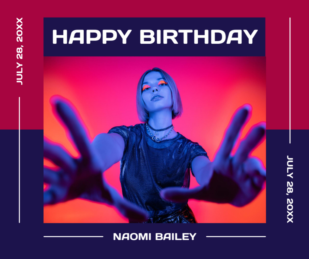 Modèle de visuel Happy Birthday of Woman in Neon Lighting - Facebook