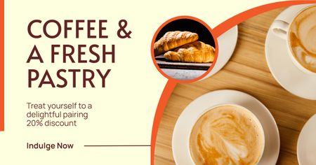 Ontwerpsjabloon van Facebook AD van Lekkere croissants en romige koffie tegen gereduceerde tarieven