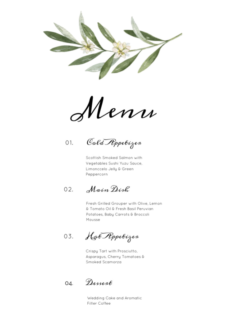 Minimalist Elegant Wedding Dishes List Menu Πρότυπο σχεδίασης