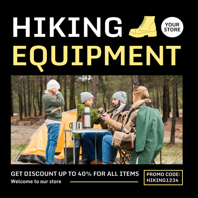 Szablon projektu Offer of Hiking Equipment with Family near Tent Instagram