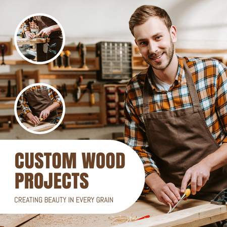 Projeto de madeira personalizado com oferta de carpinteiro qualificado Instagram AD Modelo de Design