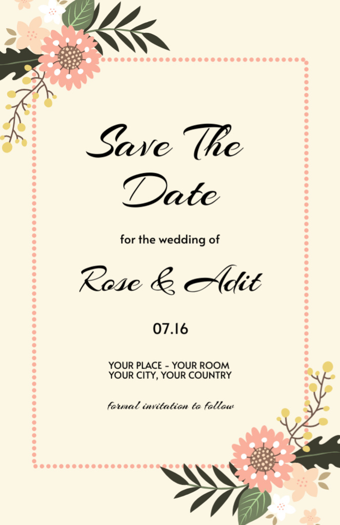 Neutral Peach Wedding Announcement Invitation 5.5x8.5in Design Template