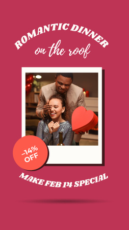 Ontwerpsjabloon van Instagram Video Story van Romantisch dineraanbieding voor Valentijnsdag met korting